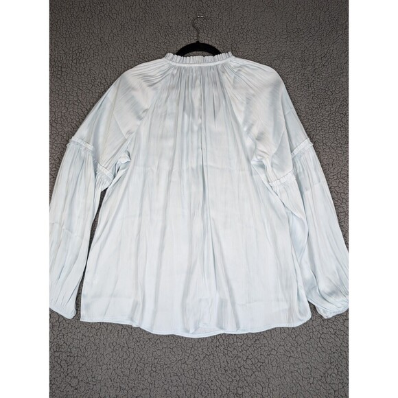 Lane Bryant Plus Size Top Blue Size 14/16 V-Neck Ties Peasant Ruffles Pleated - Picture 5 of 12